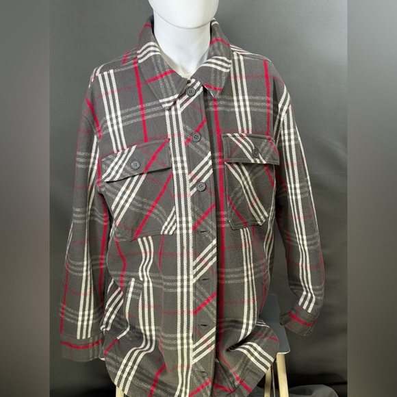 Empyre Kiva Plaid Shacket Jacket Men’s Large Charcoal Red Lined Button Front - Picture 7 of 10